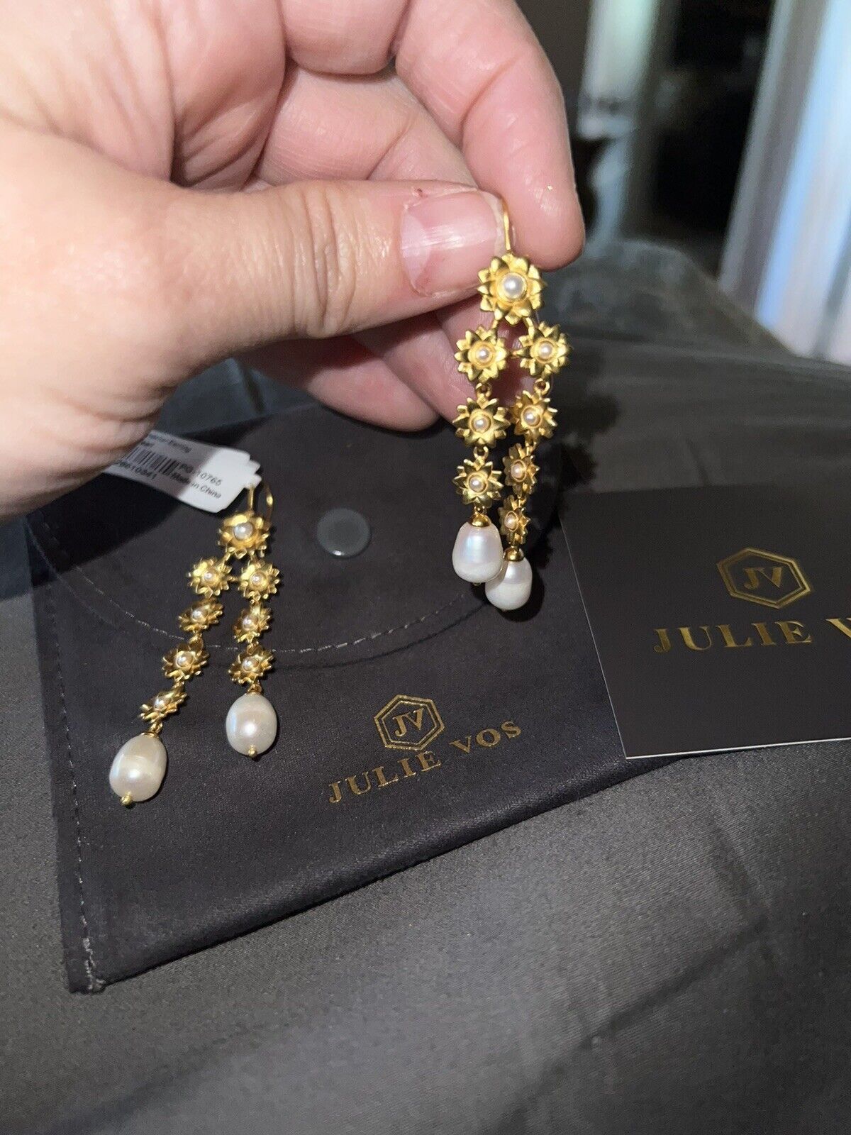 Julie Vos Flora Chandelier Drop Earrings 24k Gold Plated & Pearls