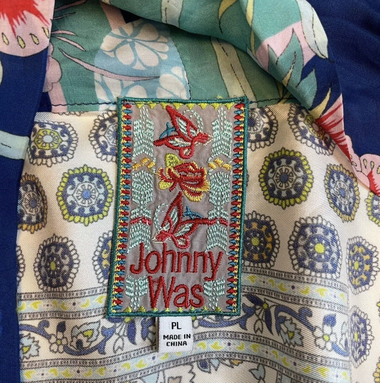 Johnny Was Pl Petite Large 100% Silk Kimono Wrap Jacket Cardigan FLAWS READ Johnny Was