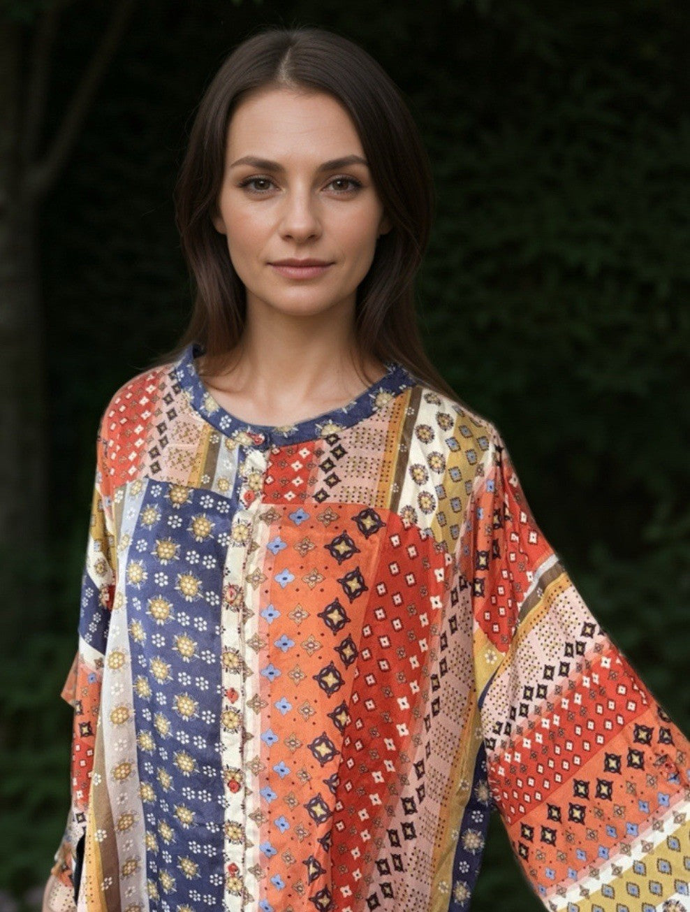 Johnny Was 3X 3XL 100% Silk Tunic Top Button Up Blouse Shirt Lightweight Cool Johnny Was