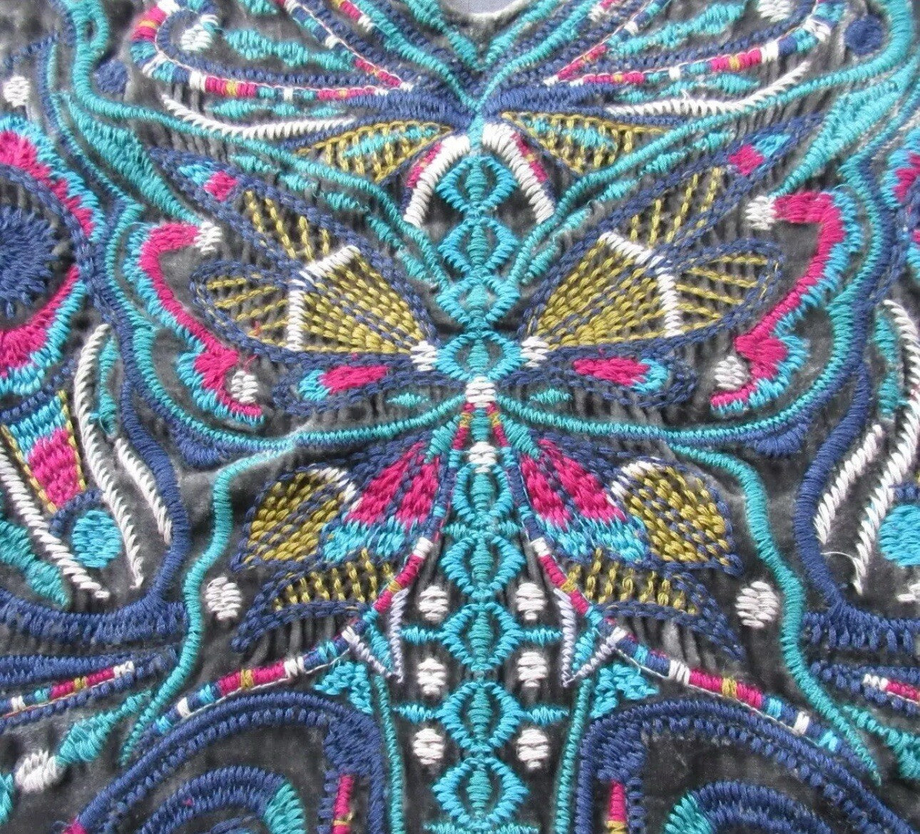 Johnny Was L Large Grey Velvet Butterfly Tunic Top Mini Dress Embroidered Johnny Was