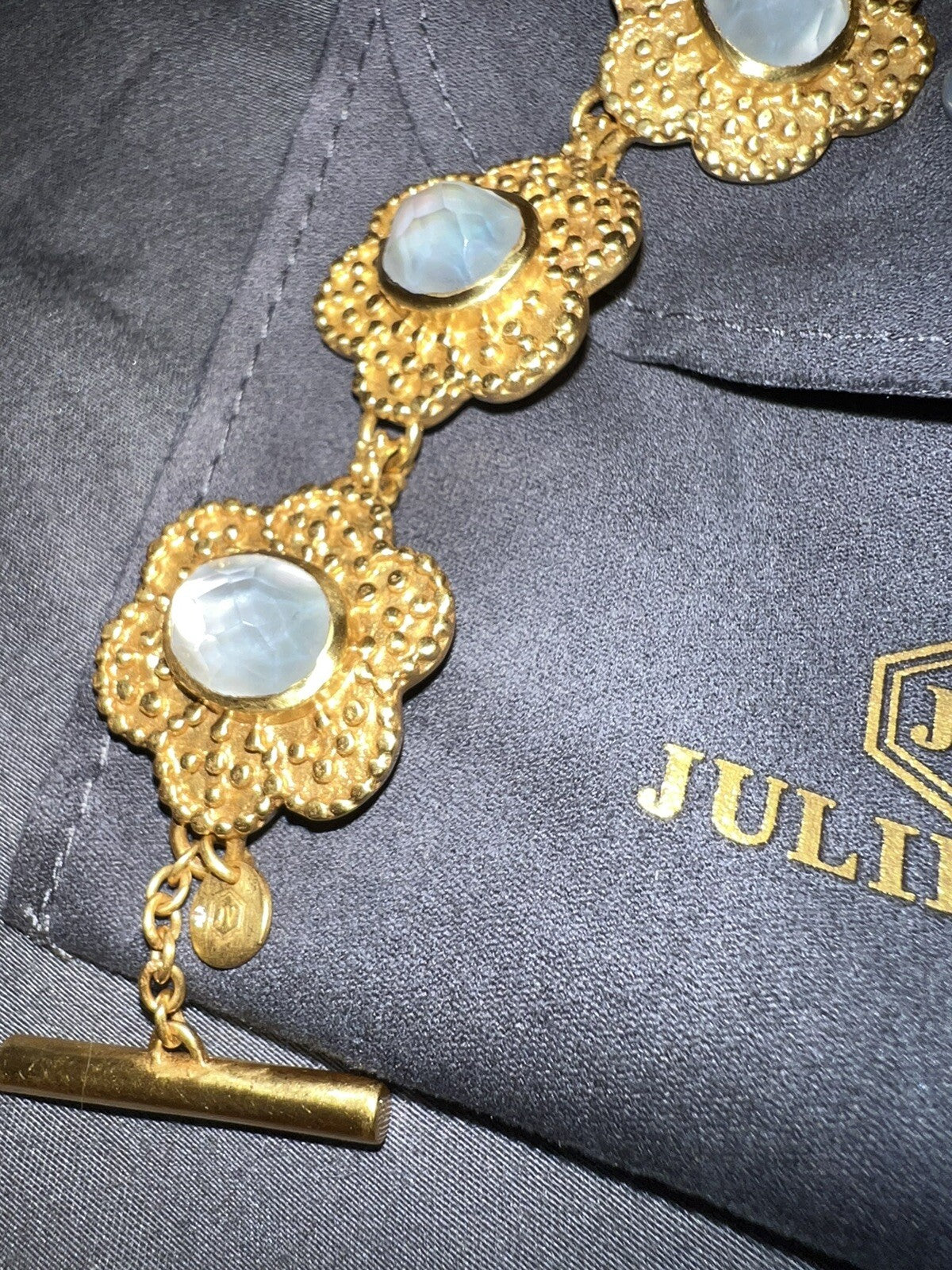 Julie Vos Iridescent Clear Colette Flower Link Toggle Bracelet 24k Plate Julie Vos