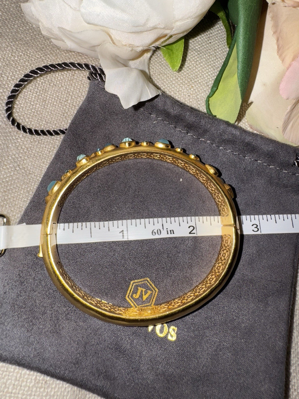 Julie Vos Hinged Bangle Bracelet Blue Iridescent Stones 24k Plated Julie Vos