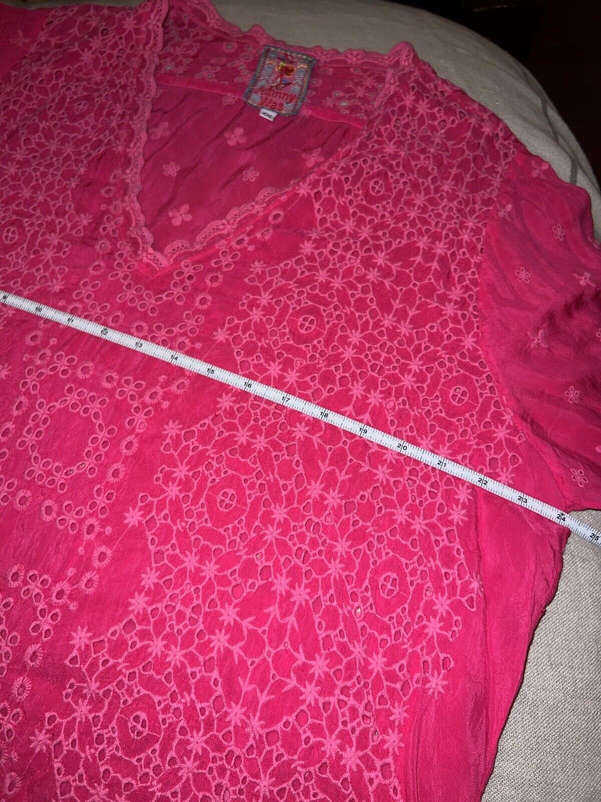 JOHNNY WAS Women's Barbie Pink Eyelet Tunic Blouse Kimono Top XXL 2X 2XL SPRING