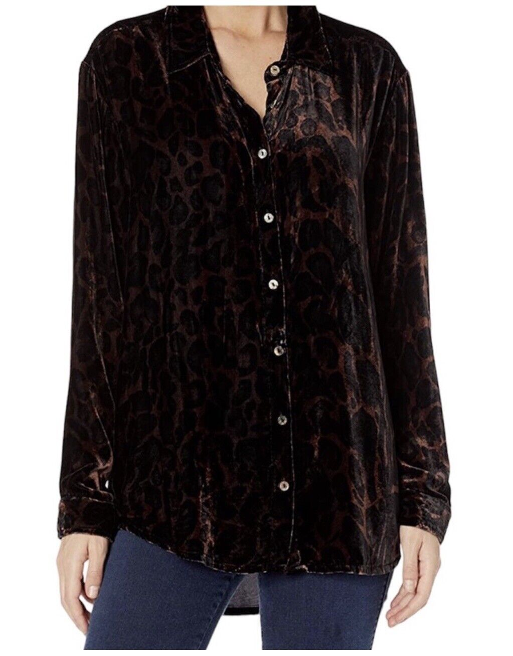 Johnny Was XL Velvet Leopard & Floral Long Sleeve Button Up Shirt Top