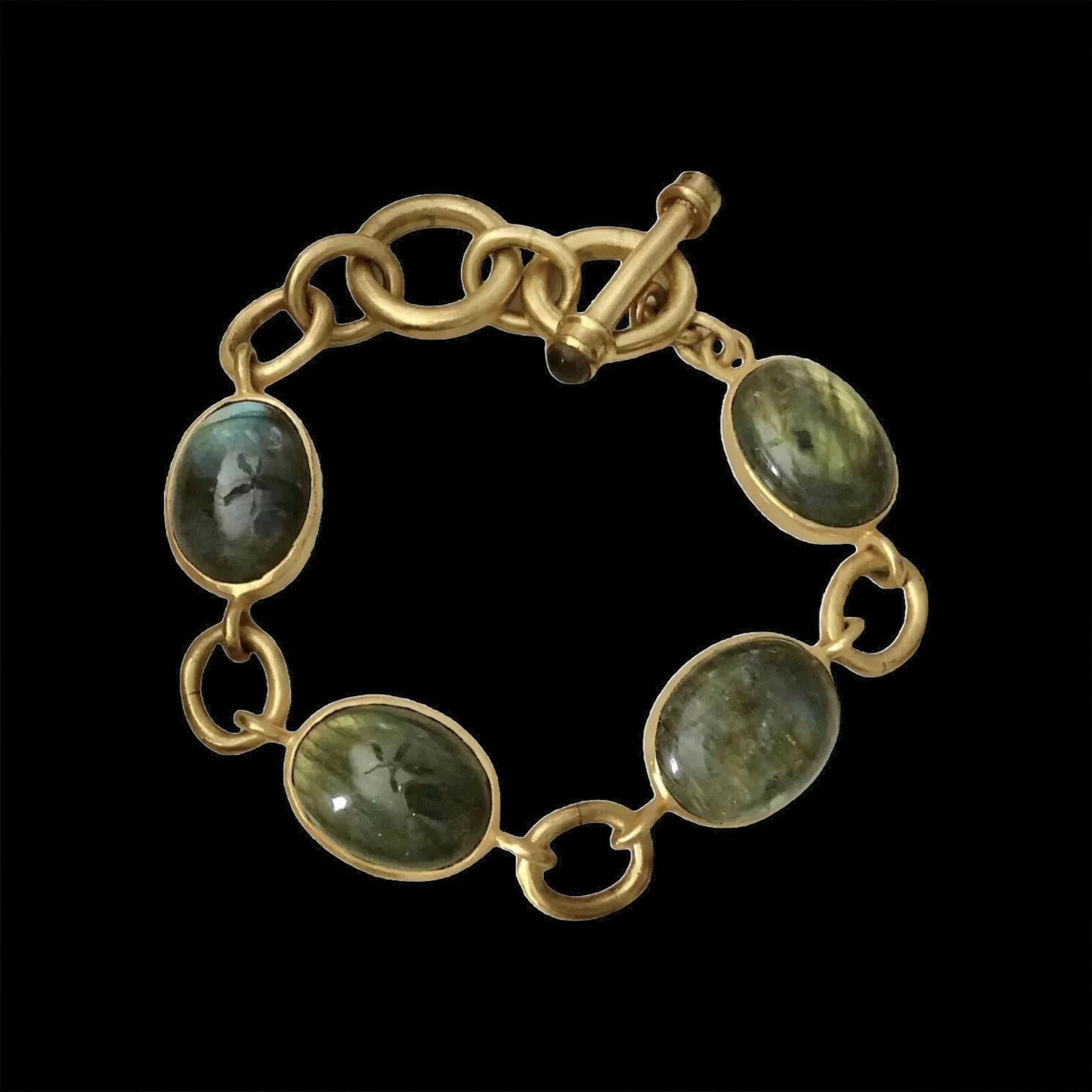 New Julie Vos Calypso Real Labradorite Toggle Link Bracelet 24K Gold Plated Julie Vos