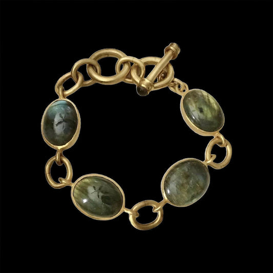 New Julie Vos Calypso Real Labradorite Toggle Link Bracelet 24K Gold Plated Julie Vos