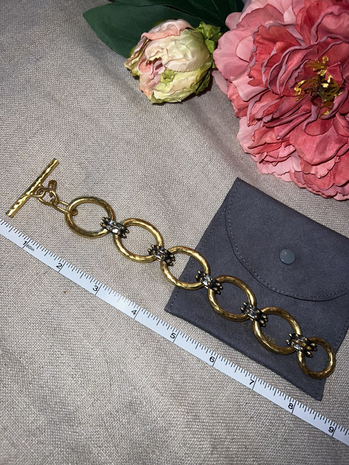 Julie Vos Soho 2 Tone 24k Gold Plated Toggle Chain Link Bracelet  8.5” Julie Vos