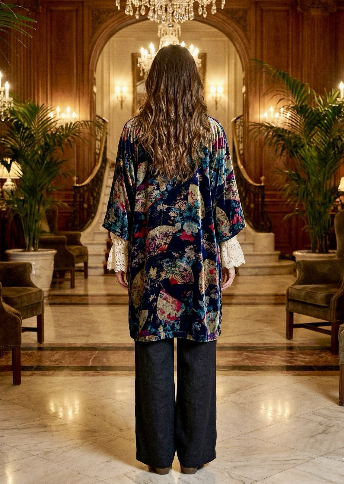 Johnny Was Large Velvet & Silk Kimono Wrap REVERSIBLE Jewel Tones Jacket Johnny Was