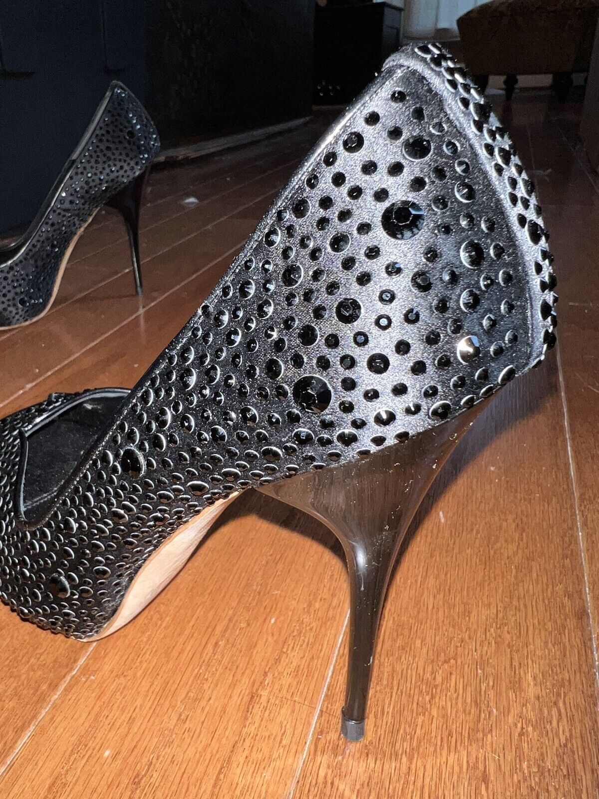 Alexander McQueen 38.5 Black Crystal Pumps High Heels Worn Once Retail $1750 HOT