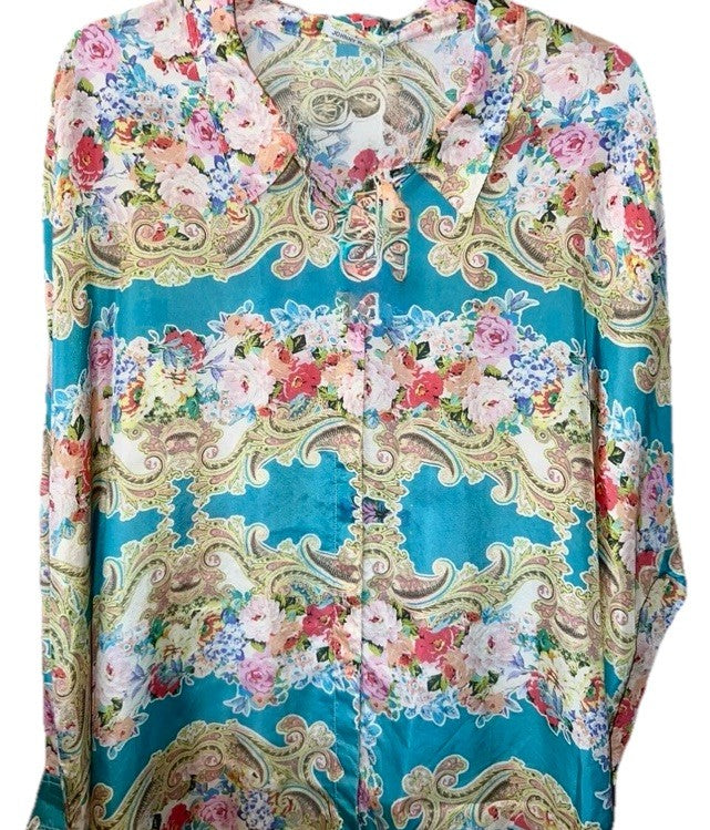 Johnny Was 3X Plus 100% Silk Button Up Blouse Top Tunic Shirt Cool Lightweight Johnny Was