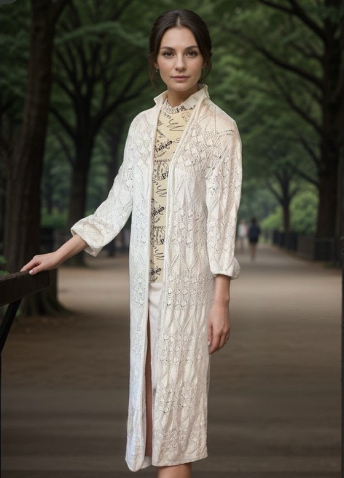 Johnny Was XL 1X White Crochet Long Kimono Duster Cover Up Wrap Lightweight Cool Johnny Was