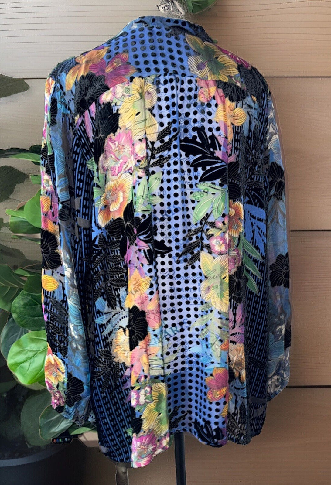 Johnny Was XL Blue Burnout Velvet Button Up Tunic Top Blouse Shirt *No Cami Johnny Was