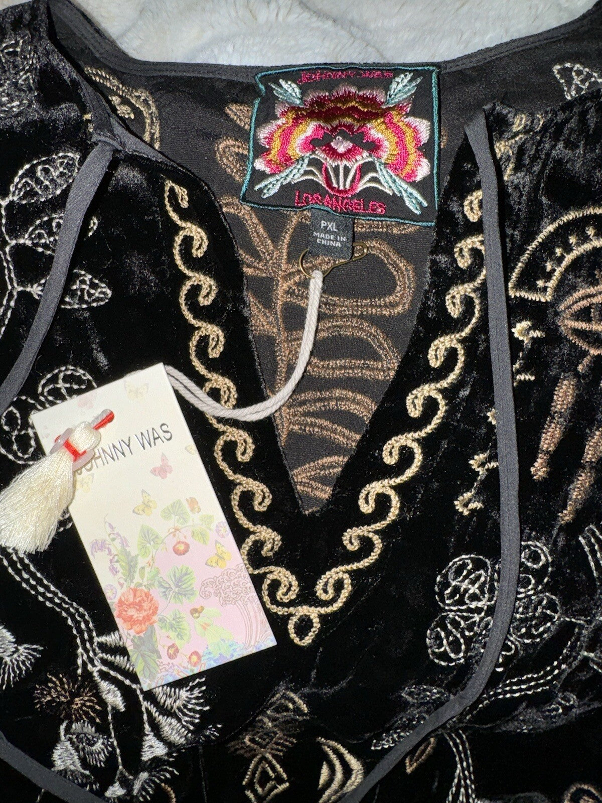 Johnny Was PXL Black & Gold Velvet Kimono Shift Mini Dress Or Tunic Top Johnny Was