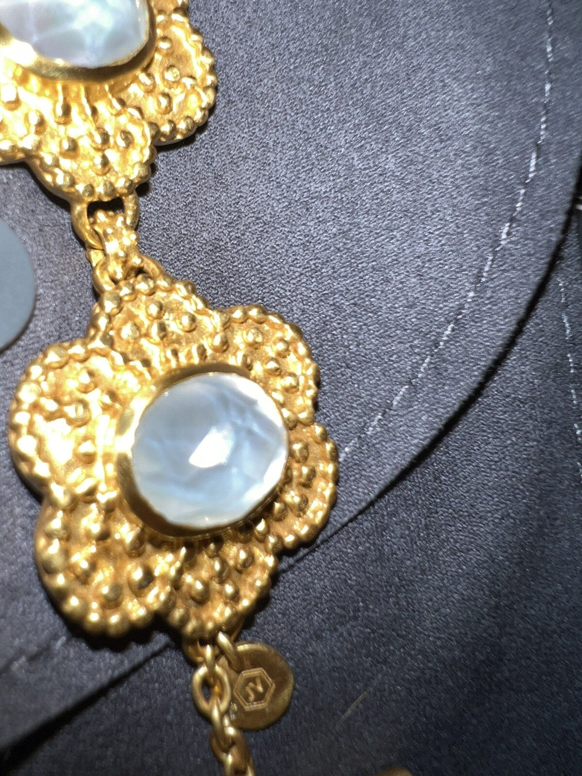 Julie Vos Iridescent Clear Colette Flower Link Toggle Bracelet 24k Plate Julie Vos