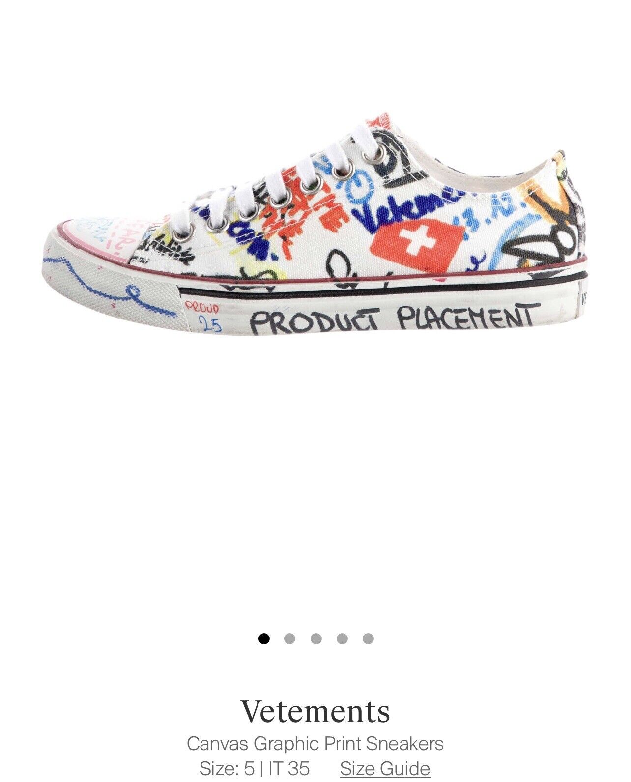 Vetements White Graffiti Low Top Sneakers Sz 35 W/ Box $780 Retail US Shipping