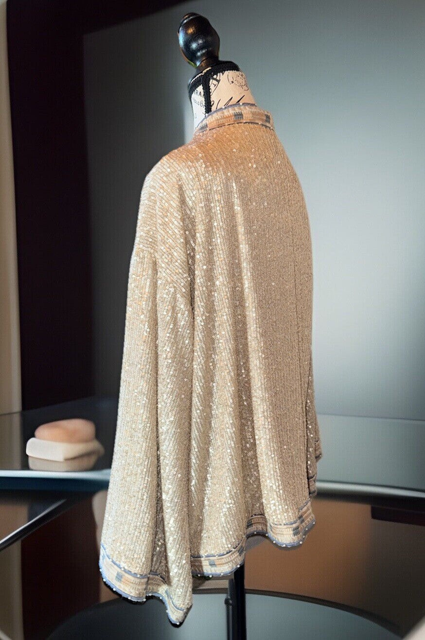 Johnny Was L Large Silk & Sequins Ivory KIMONO Jacket Wrap Pearl Accents Johnny Was