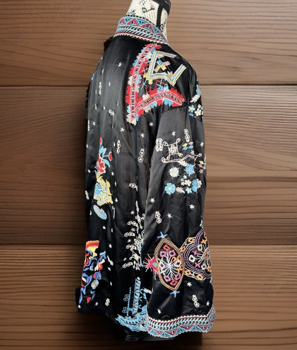 Johnny Was XL 1X Reversible KIMONO Jacket Coat Wrap Duster Embroidery STUNNING Johnny Was