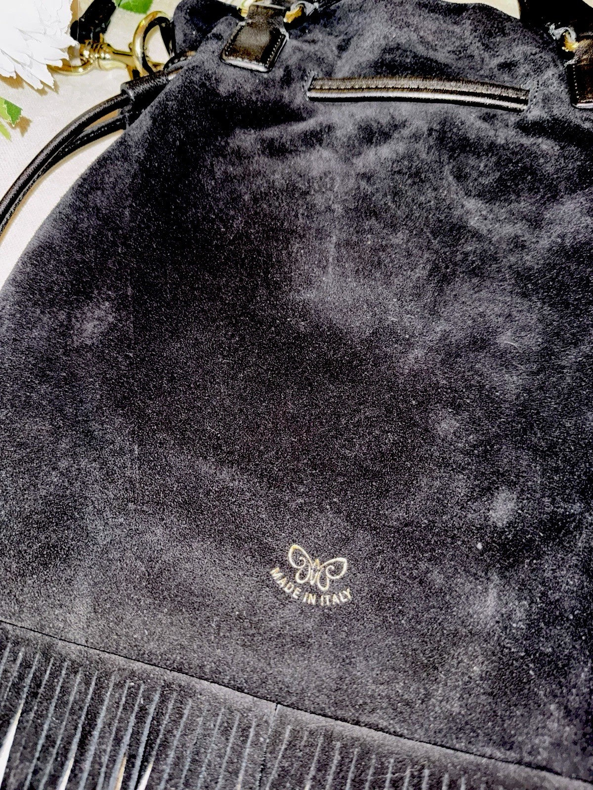 Johnny Was Black Suede Leather Crossbody Bag Purse Tote Hobo Tassels Johnny Was