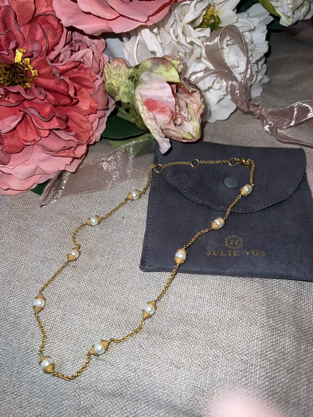 Julie Vos 18” Pearl & 24k Gold Plated Station Necklace