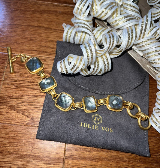 NEW Julie Vos Iridescent Charcoal Blue Link Bracelet W/ Adjustable Toggle NWOT