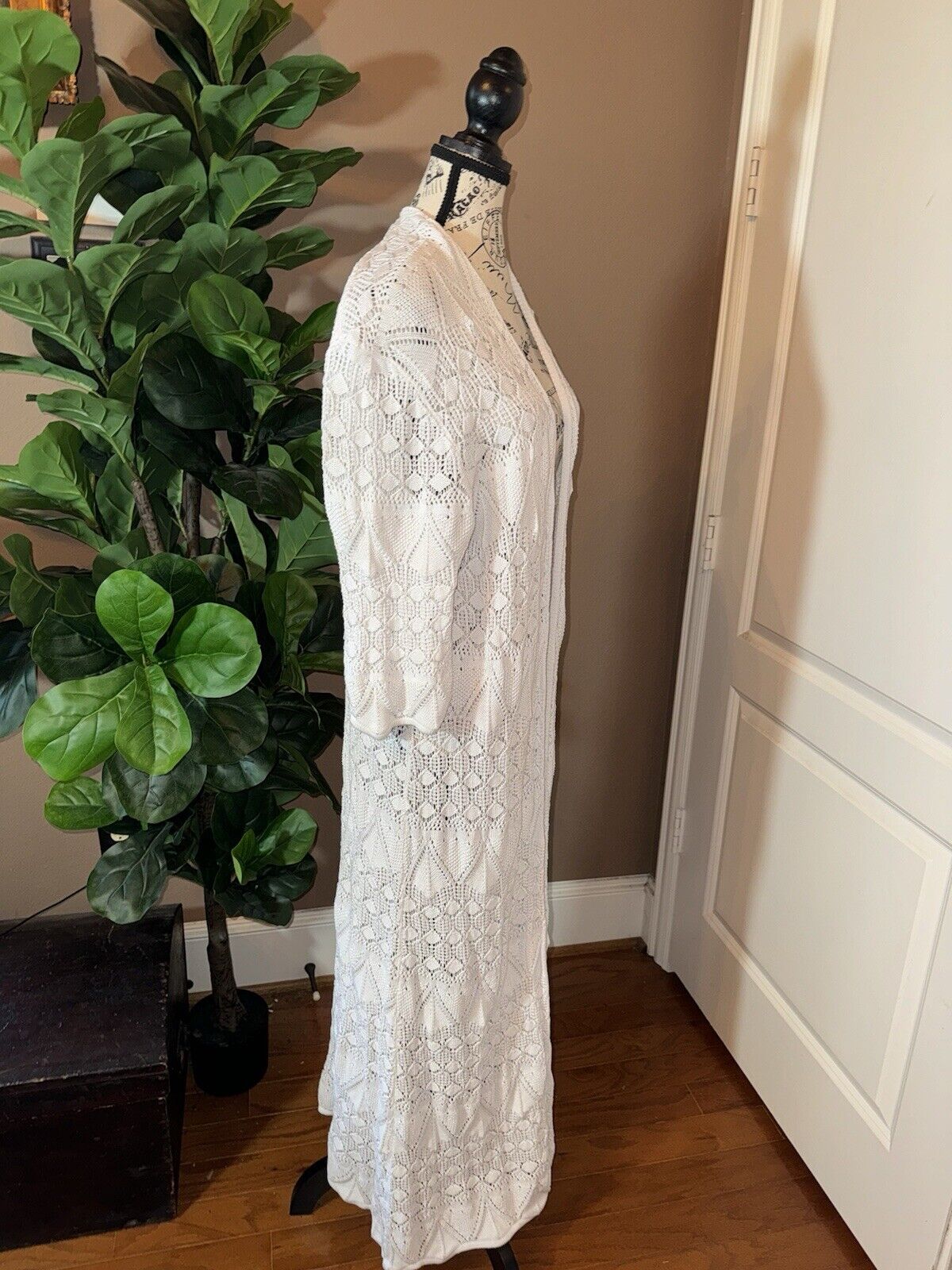 Johnny Was White Crochet Long Kimono XL 1X 1XL  Duster Cover Up Wrap