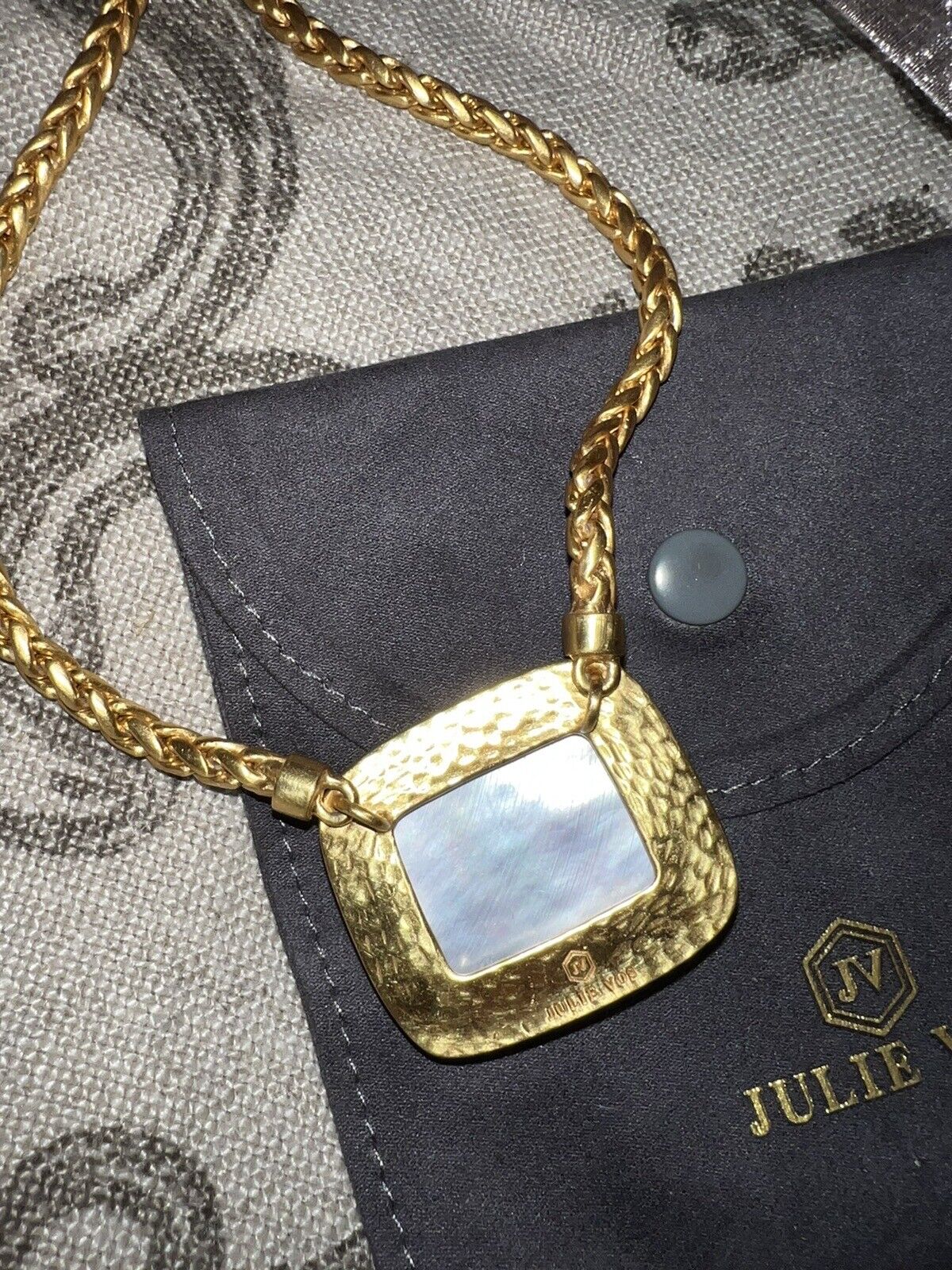 Julie Vos White/Clear Iridescent Pendant & 24k Gold Plated Chain Necklace