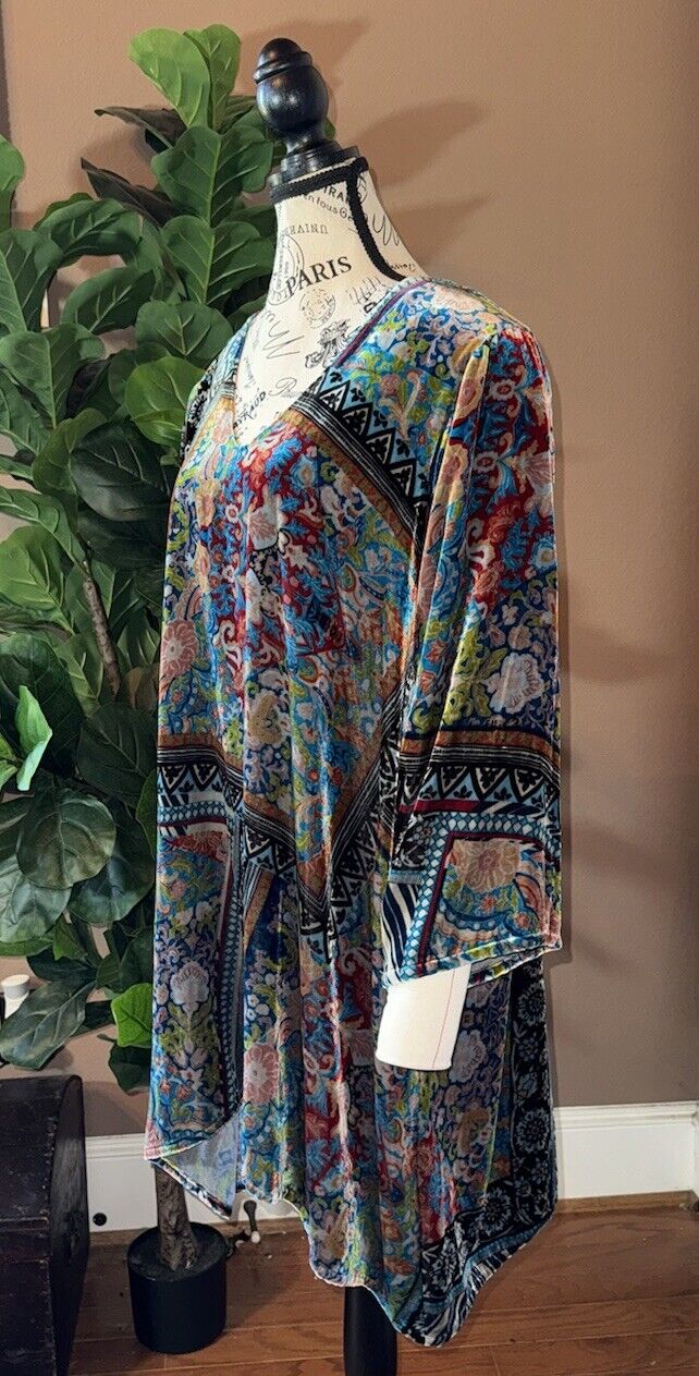 Johnny Was XXL 2X 2XL Velvet Tunic Top Mini Shift Dress Shirt Jewel Tones