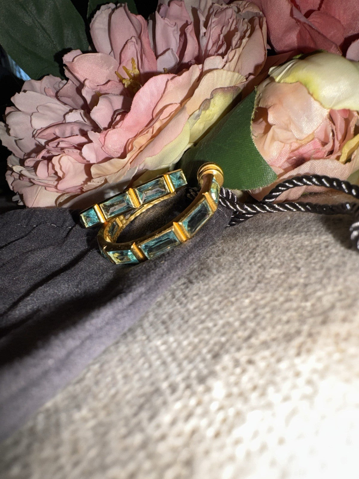 Julie Vos Baguette Clear Blue & 24k Gold Plated Hoop  Earrings 1.25” Julie Vos