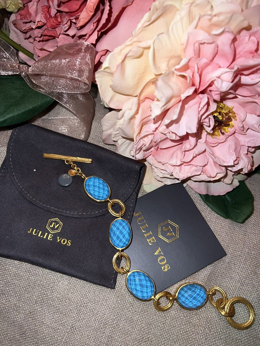 NEW Julie Vos Pacific Blue Toggle Link Bracelet 24k Gold Plates NWOT