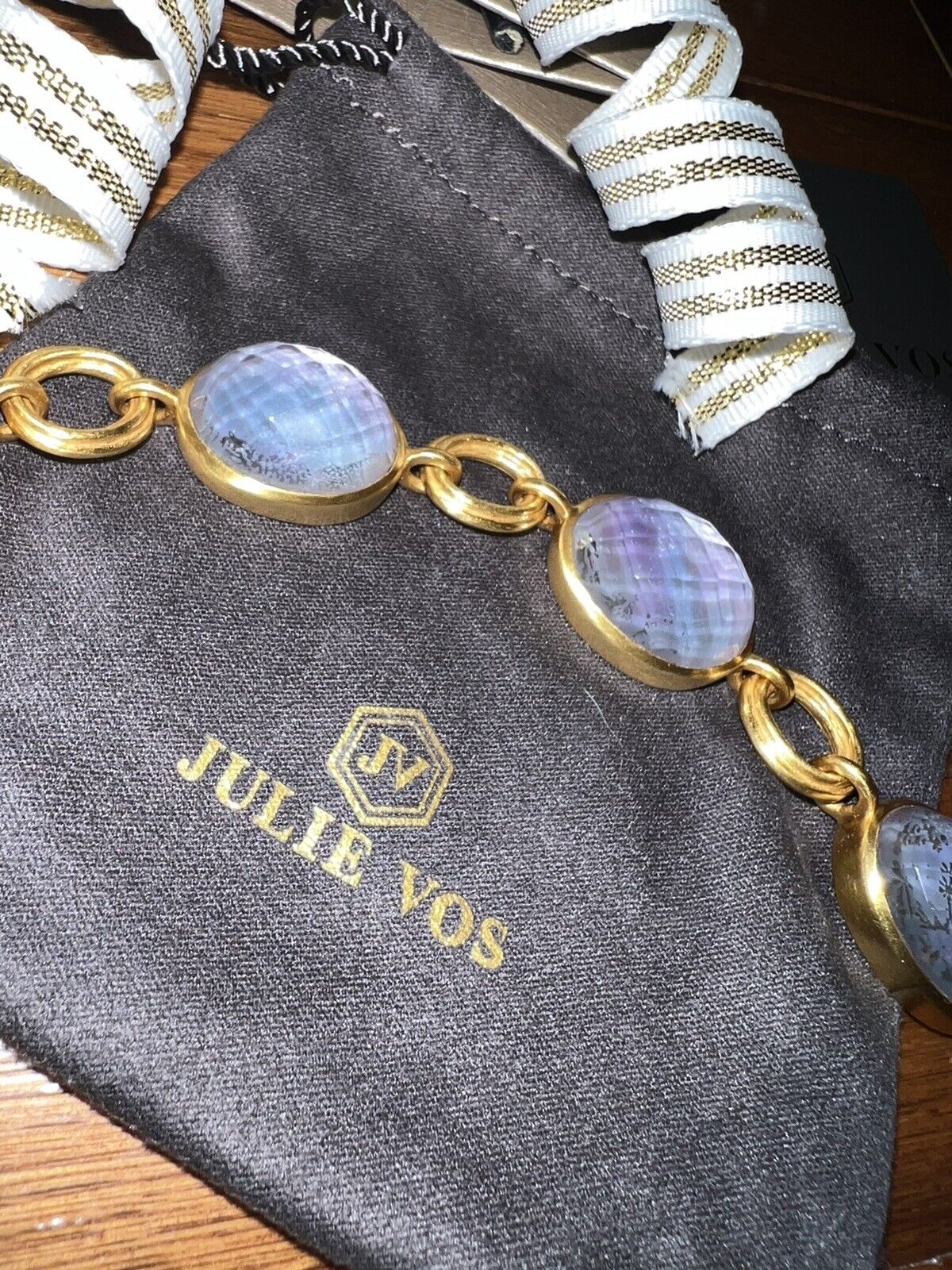 NEW Julie Vos Iridescent Heather & 24k Gold Plated Toggle Link Bracelet NWT