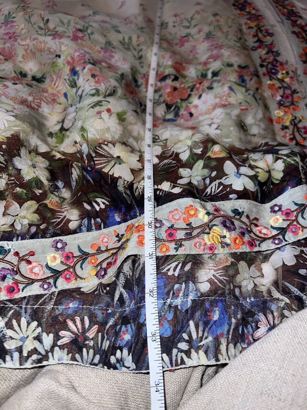 Johnny Was Silky Long Kimono Floral Ivory Pockets Embroidered XXL 2XL 2X SPRING