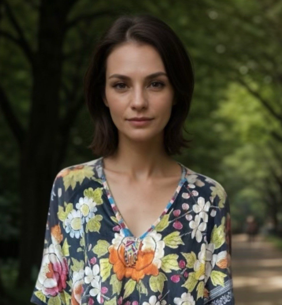 Johnny Was O/S Kimono Wrap Top Cover Up Beautiful Back & Beading Summer One Size Johnny Was