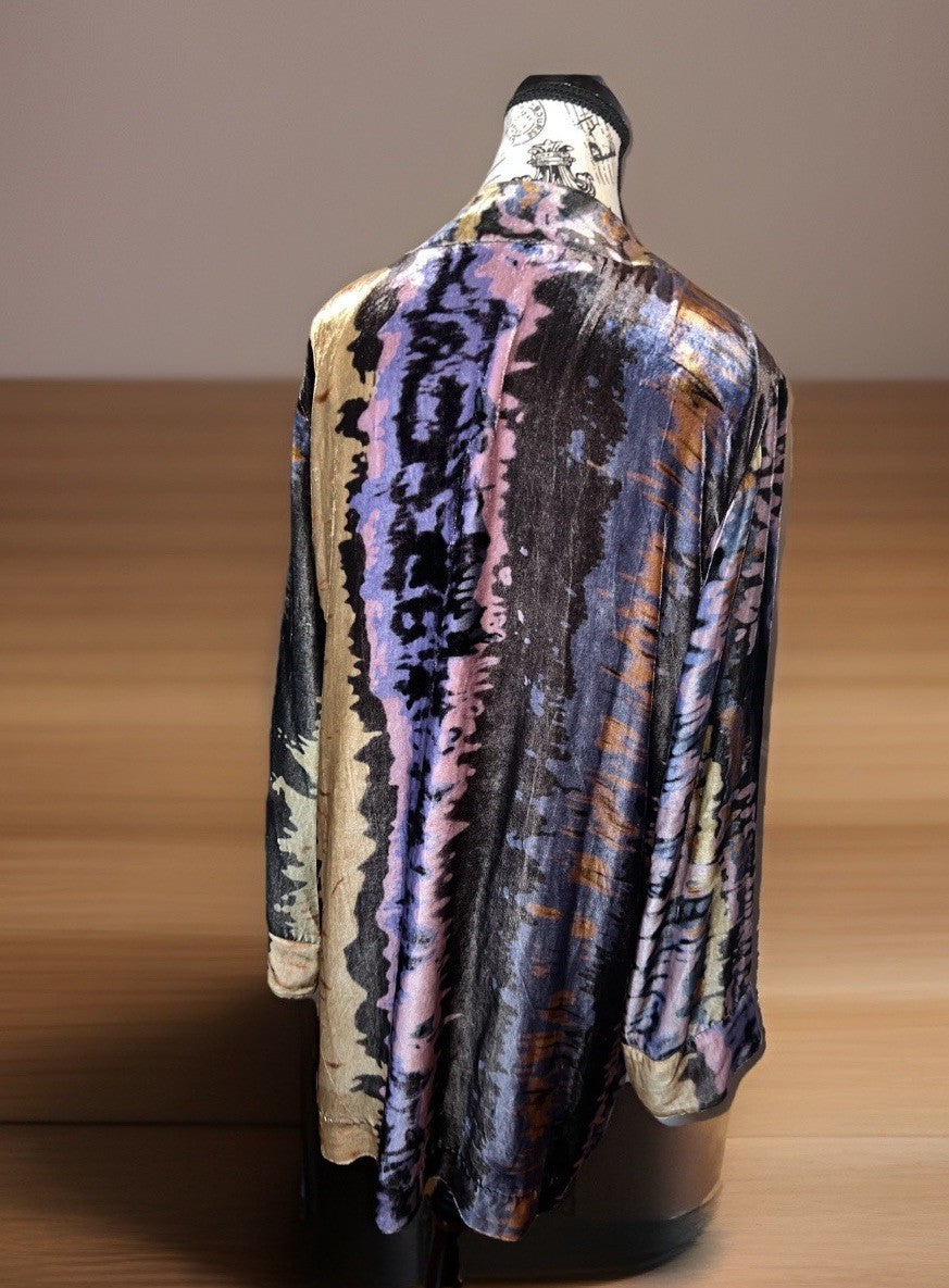 Johnny Was M Velvet Silk Lined Kimono Wrap Jacket Purple Blue Gold Artsy BOHO Johnny Was