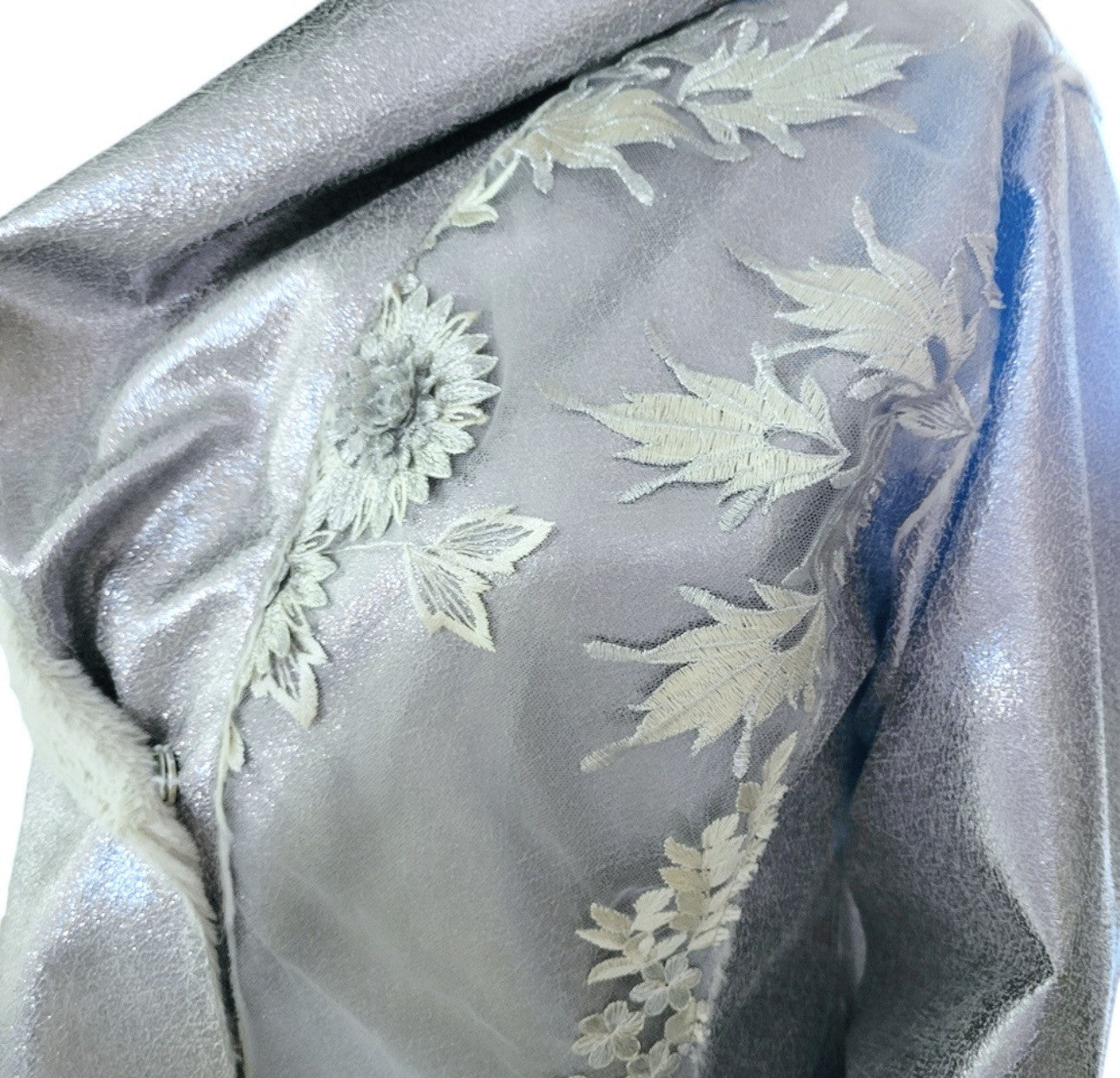 Johnny Was XL Silver Faux Suede & Fur Jacket Coat Applipue & Embroidery Johnny Was