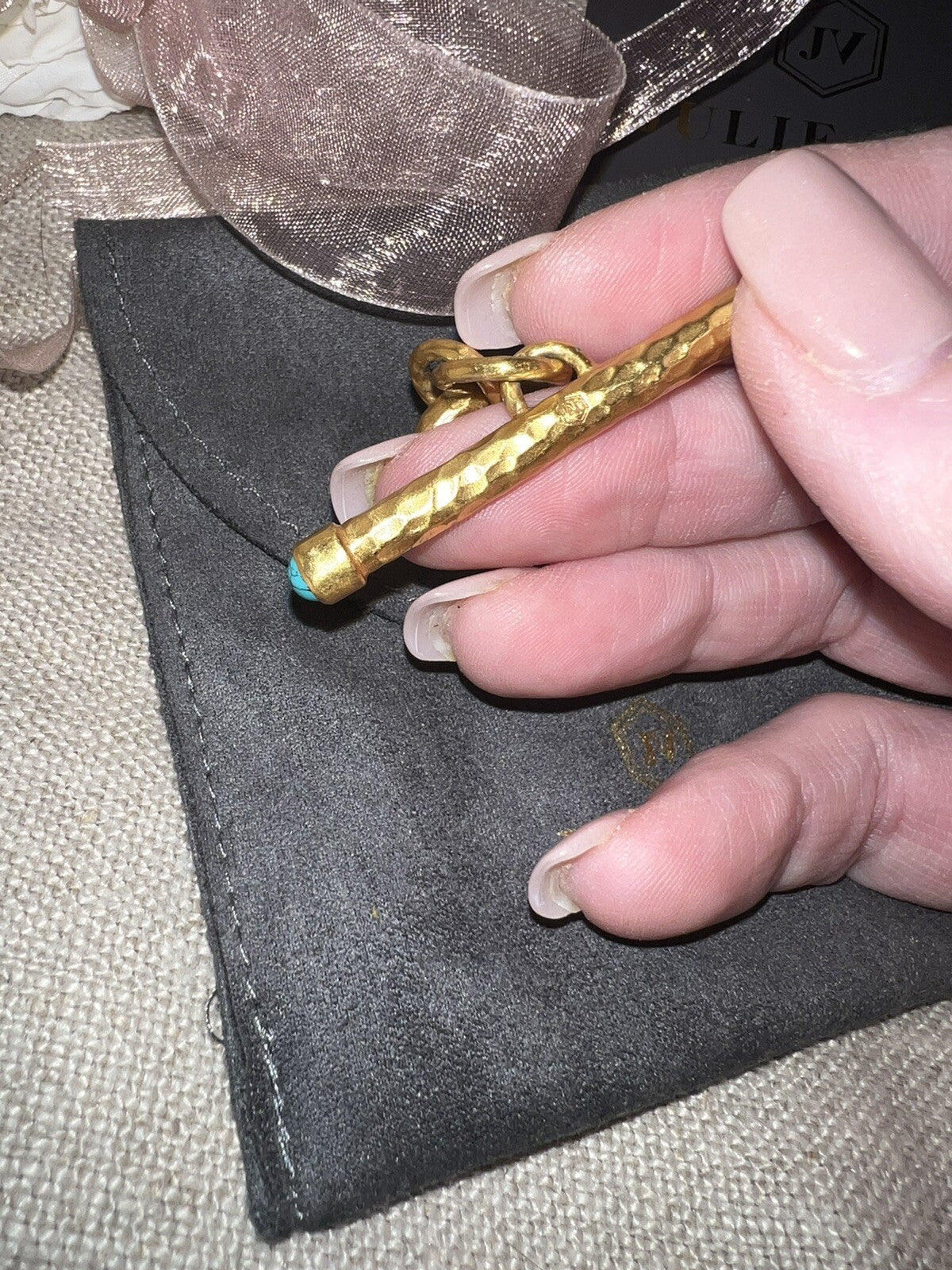 Julie Vos 8.5” Large Size Turquoise Cap Link Bracelet Adjustable Toggle NWO Julie Vos