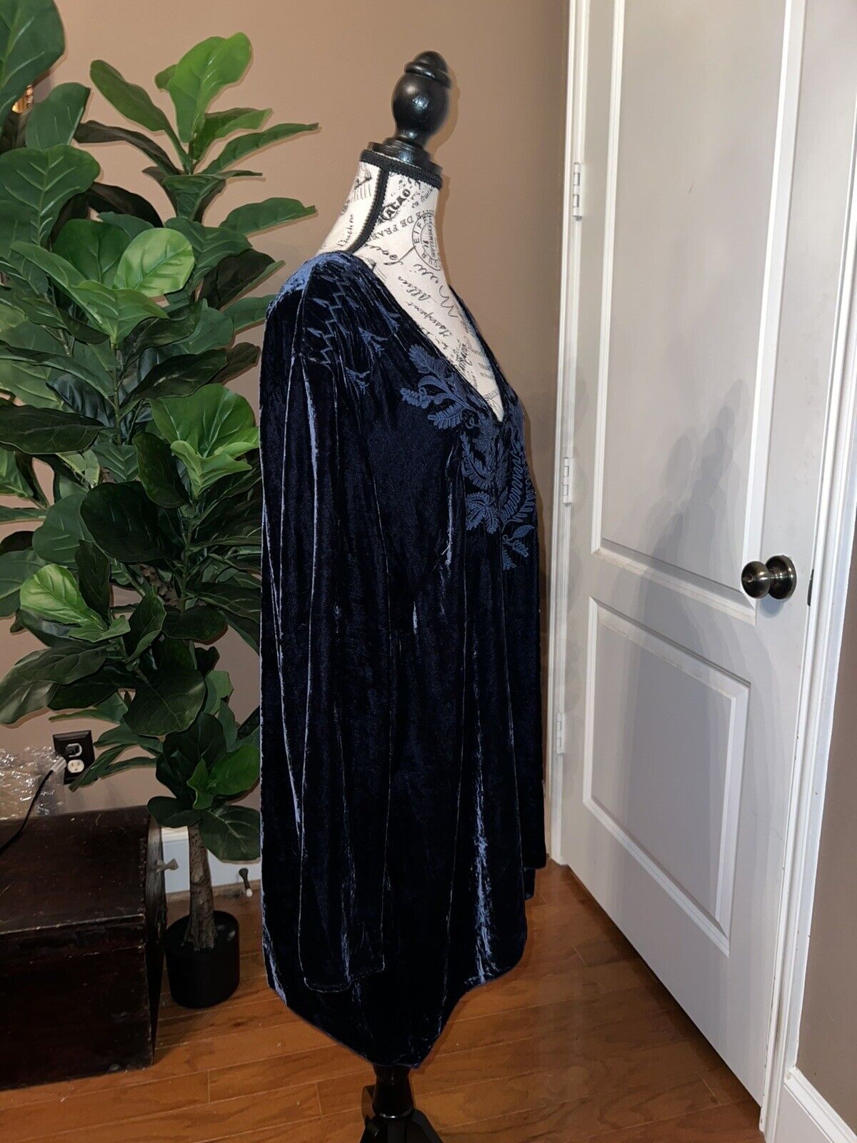 Johnny Was 2X 2XL Midnight Blue Velvet Tunic Top W/ Kimono Sleeves Great Length!