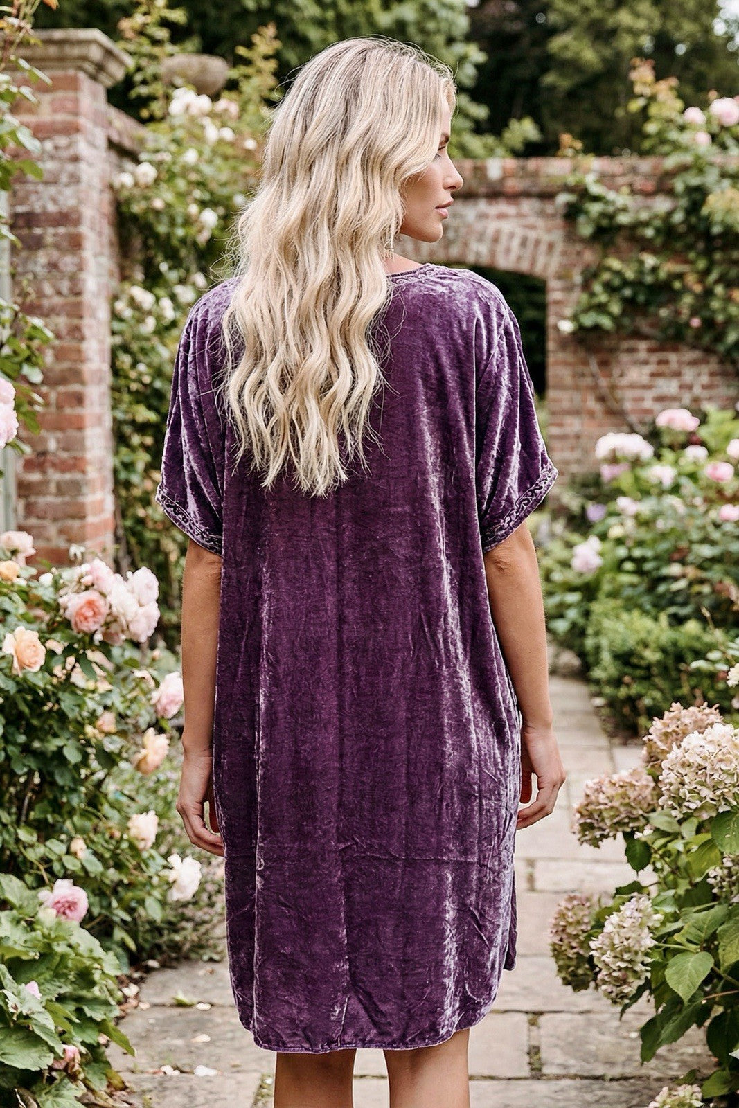 Johnny Was L Large Purple Velvet Embroidered Shift Mini Dress Short Sleeve BOHO Johnny Was