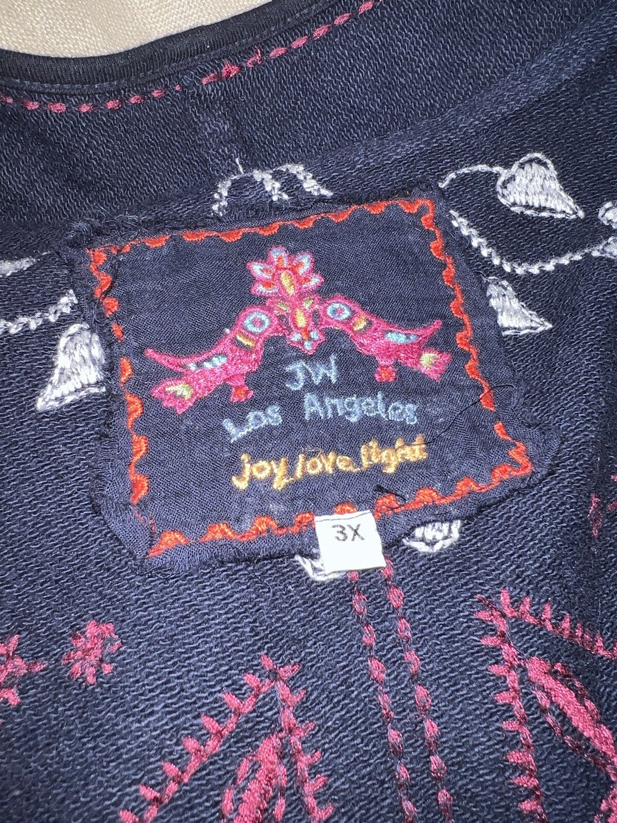 Johnny Was Navy Blue & Red French Terry 3X Kimono Wrap Poncho Coat Jacket Johnny Was