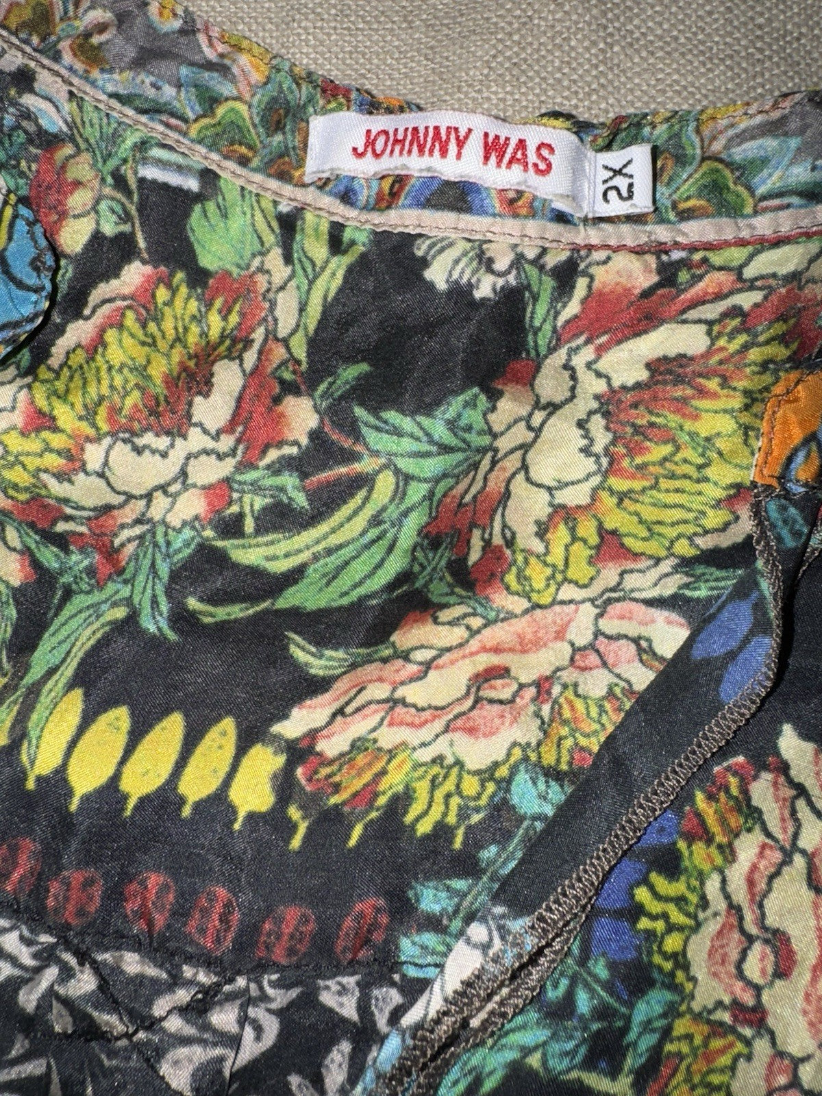 Johnny Was 2X PLUS 100% Silk Blouse Tunic Top Shirt Lightweight Kimono Sleeve Johnny Was