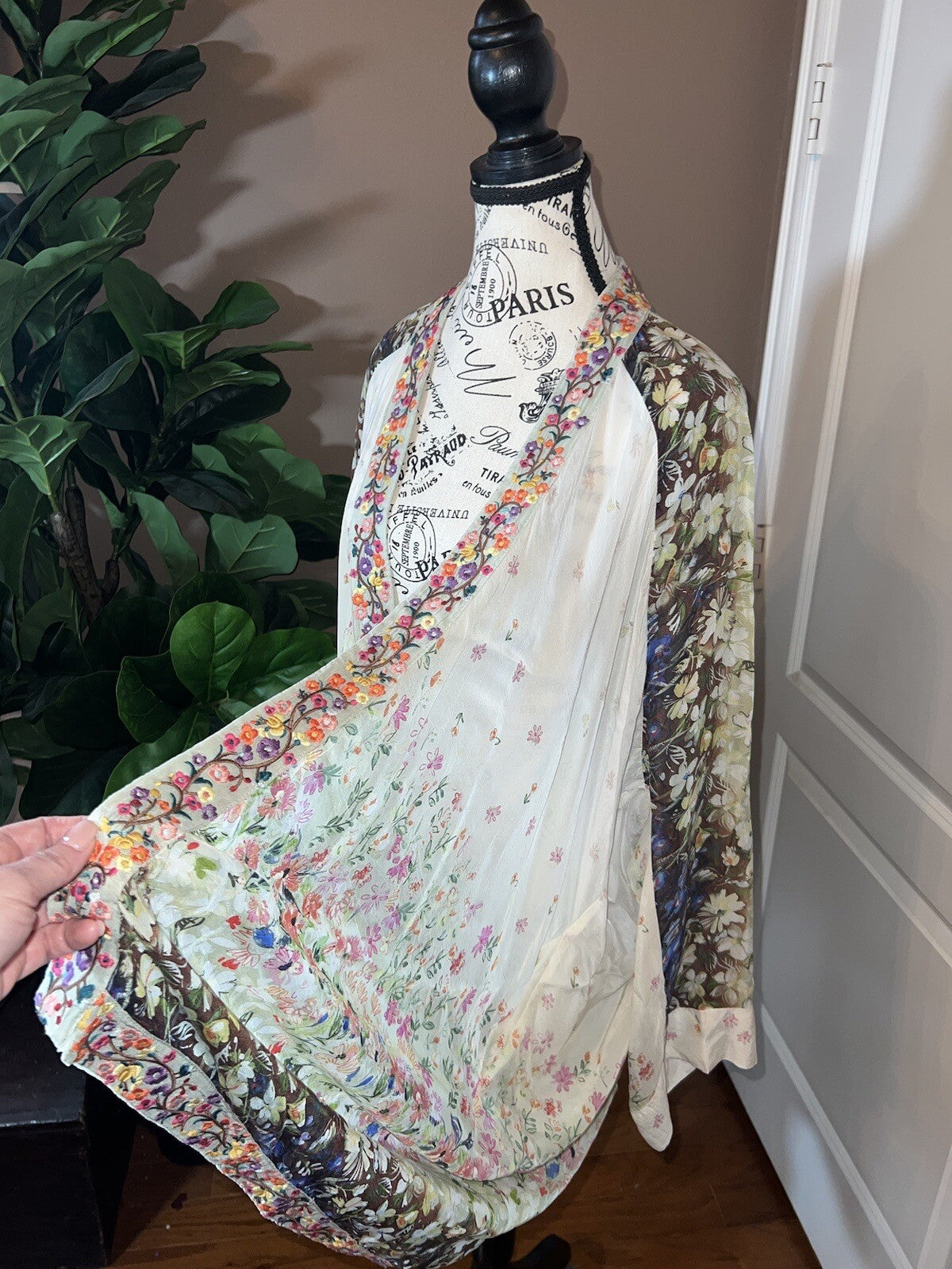 Johnny Was M Kimono Wrap Lightweight Floral Jacket Oversized Pockets Embroidery Johnny Was