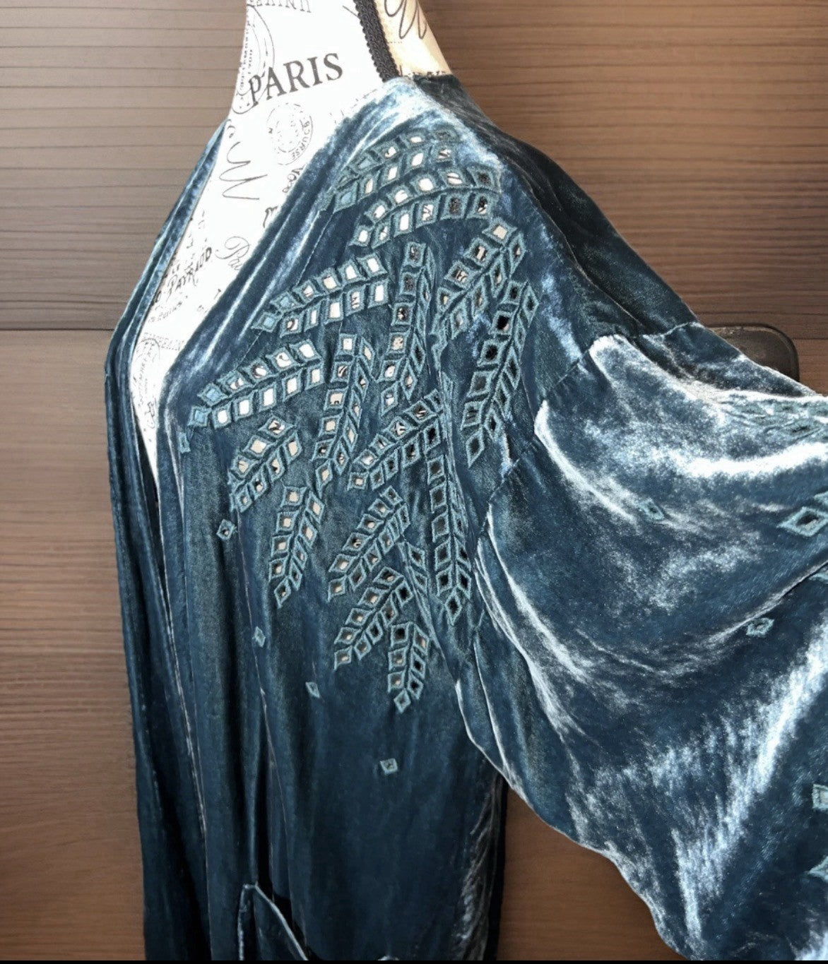 Johnny Was Jade L Large Velvet Long Kimono Duster Wrap Green Coat Embroidery Johnny Was