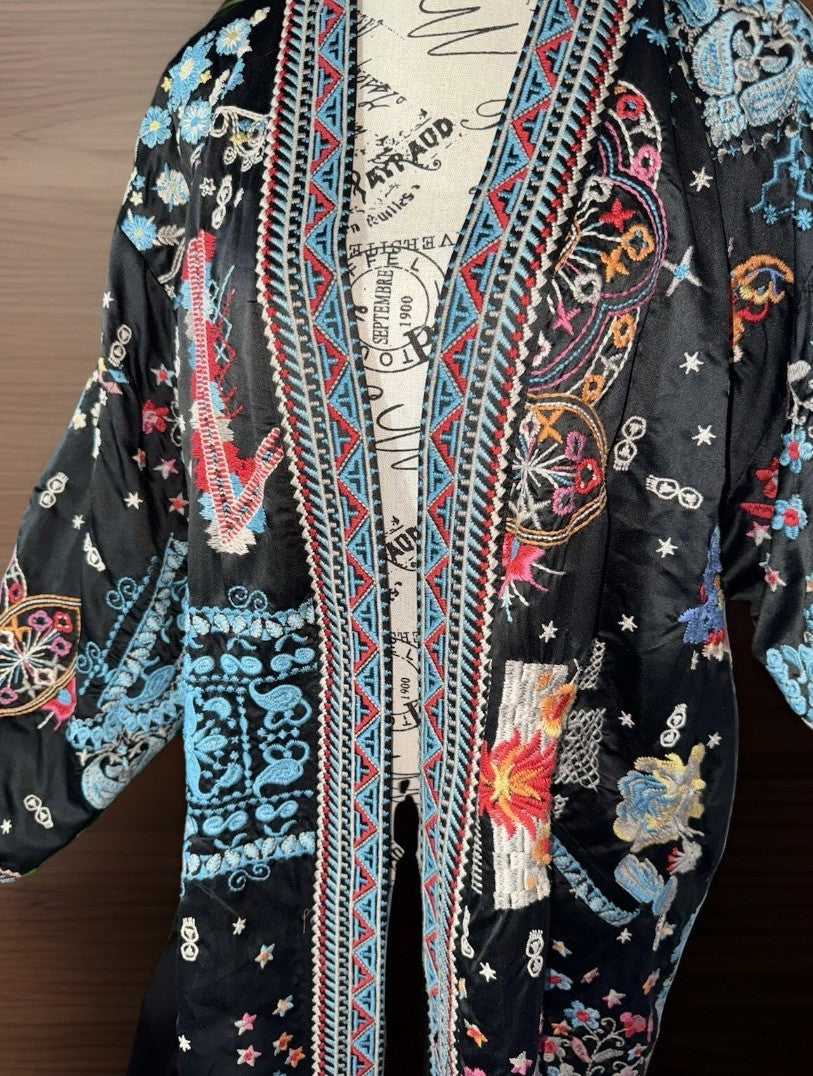 Johnny Was XL 1X Reversible KIMONO Jacket Coat Wrap Duster Embroidery STUNNING Johnny Was