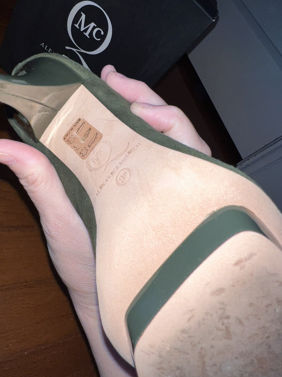 Alexander McQueen Suede Studded Heels In Military Green Sz 38 US 8 AUTHENTIC Alexander McQueen