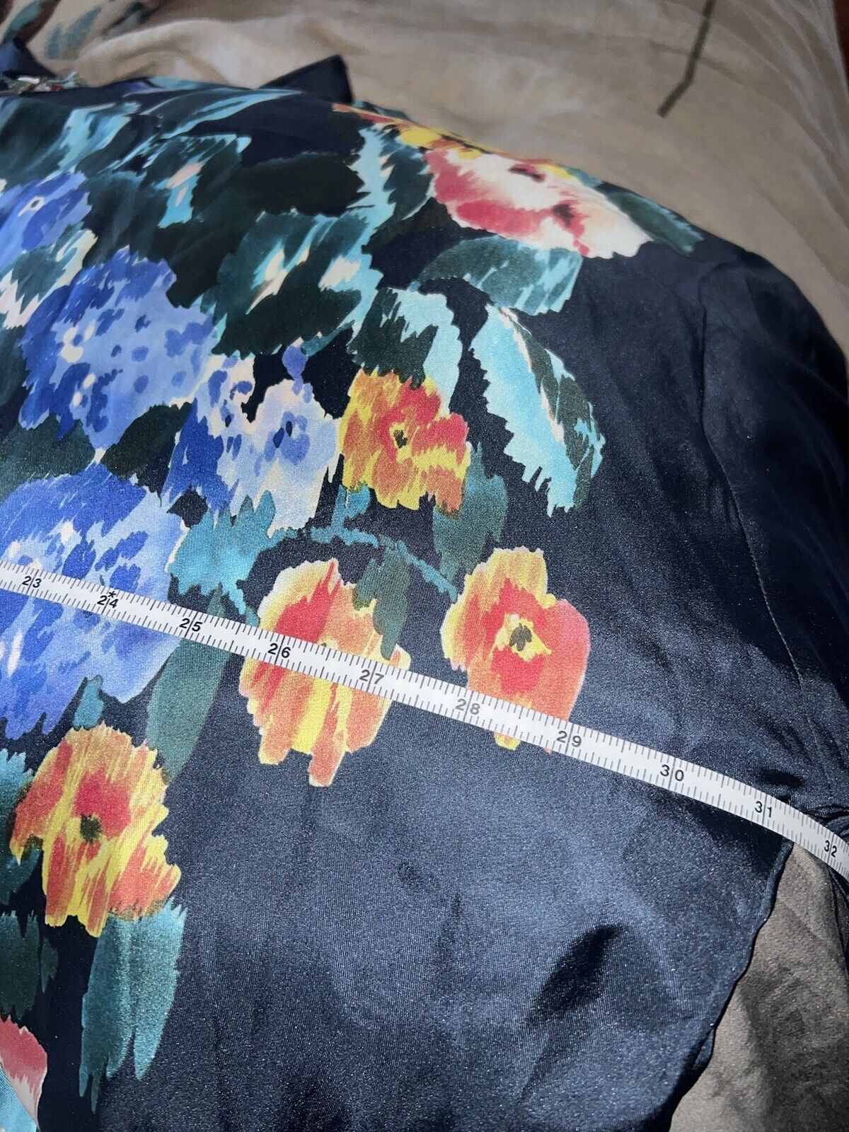 Johnny Was 100% Silk Navy  Floral Tunic Top Kimono 2X 2XL XXL  Watercolor