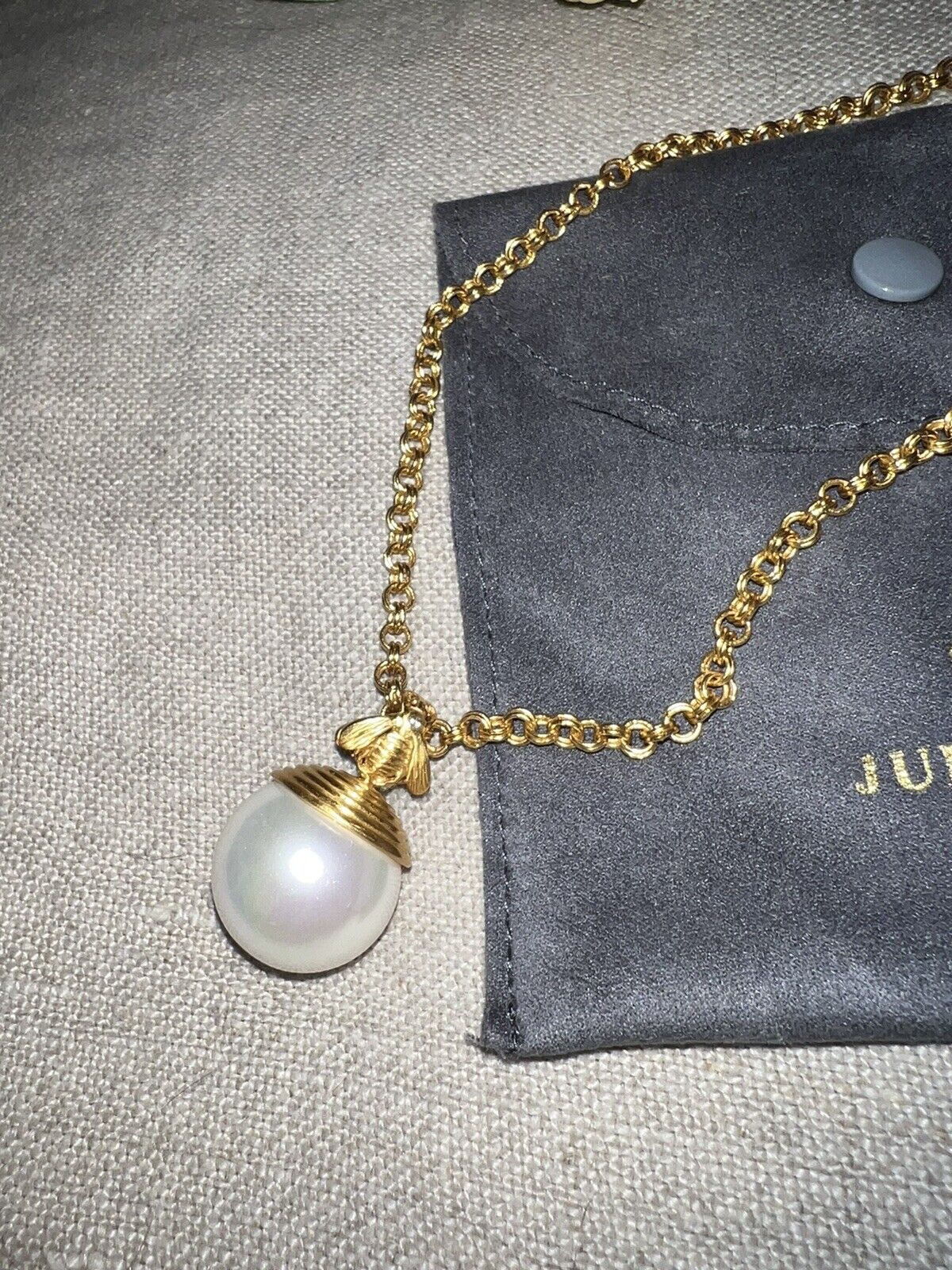 Julie Vos 24K Gold Plated Jumbo Solitaire Pearl Bee Pendant Necklace & Chain