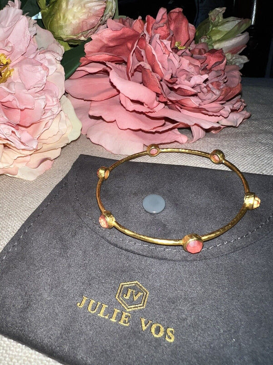 NEW Julie Vos Coral Six Station Milano Luxe Bangle Bracelet 24k Plated Sz M NWOT