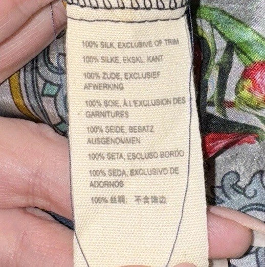 Johnny Was XL 100% Silk Mini Shirt Dress Button Up Tunic Top  Roses Blue Johnny Was