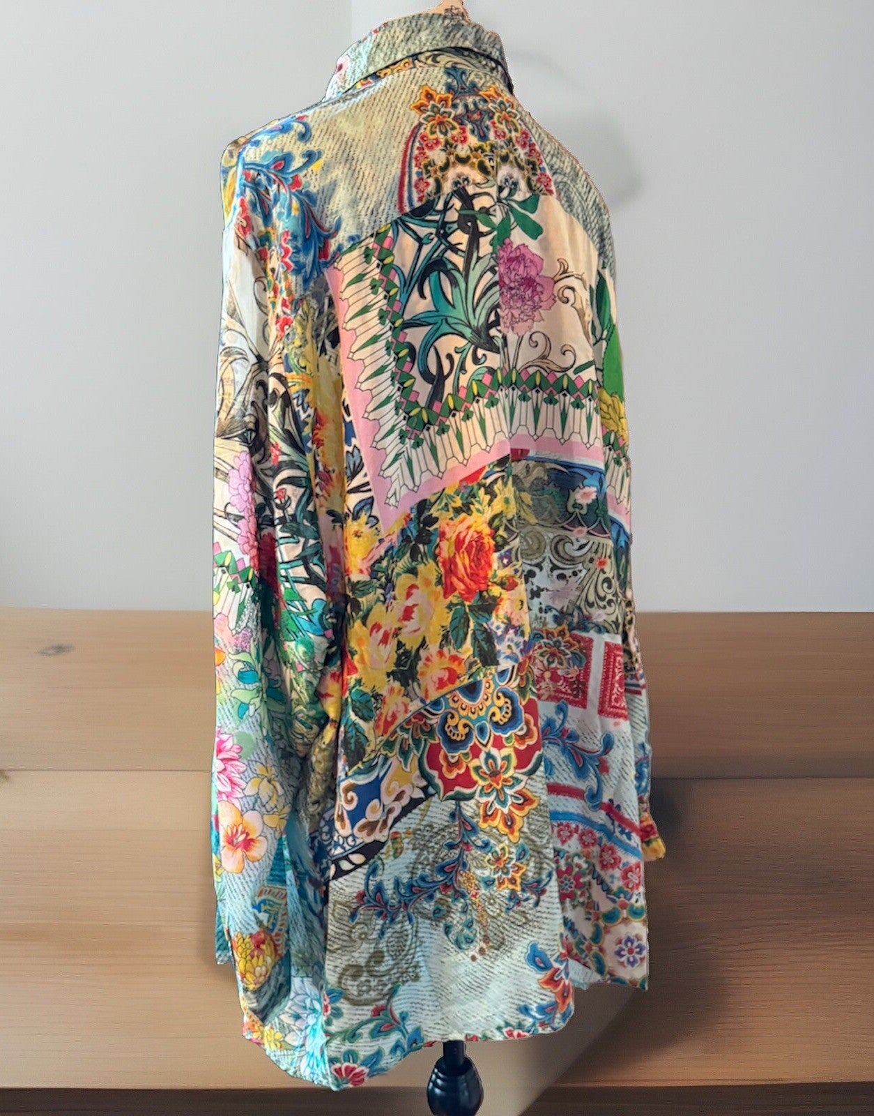 Johnny Was 3X 3XL 100% Silk Button Up Tunic Top Blouse Shirt Kimono L/S Johnny Was