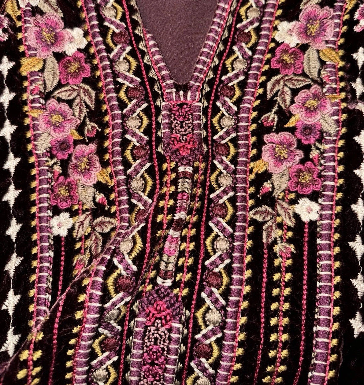 Johnny Was XL Wine Velvet Peasant Blouse Embroidered Tunic Top Kimono Sleeve Johnny Was