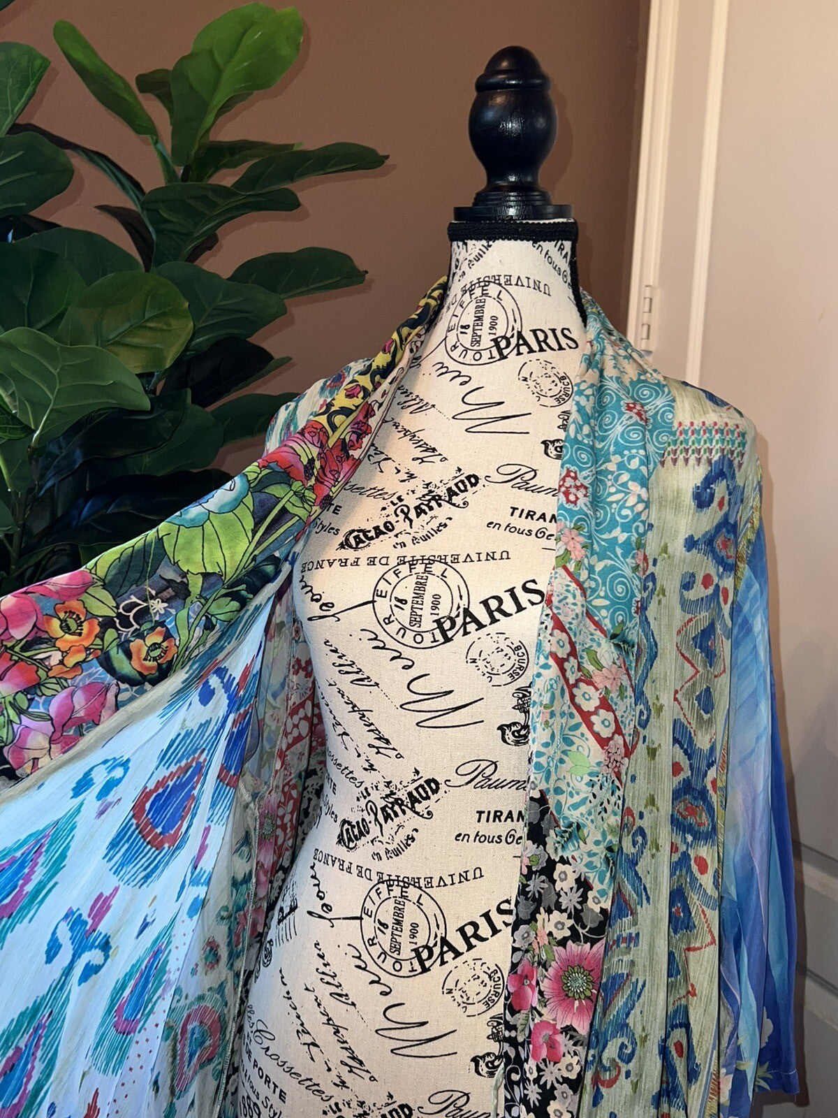 Johnny Was XL 100% Silk Kimono Top Wrap Jacket Lightweight Cool Summer BOHO Johnny Was